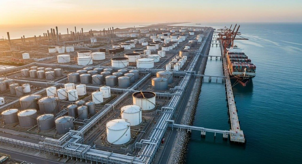 Offshore marine pipeline terminal and petrochemical refinery complex